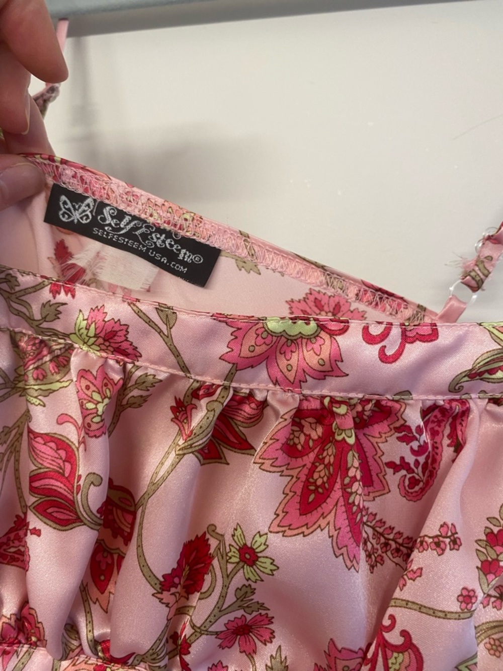 Y2K Vintage Pink Paisley Satin Cami with Ties - Picture 3 of 6